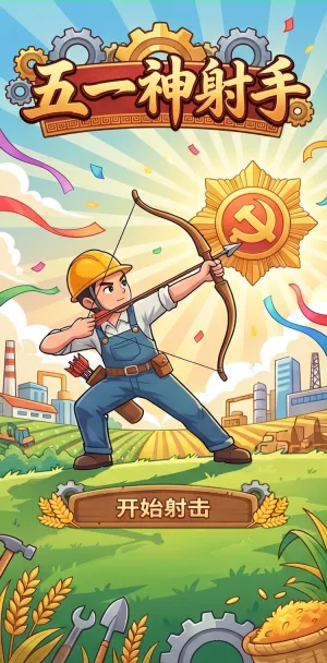 五一神射手弓箭手化身劳动先锋精准射中象征奋斗与荣耀的党徽勋章工业与农业并进