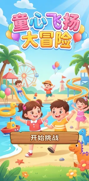 童心飞扬大冒险欢乐童年勇敢探险色彩缤纷的游乐场里孩子们在滑梯水池和沙滩