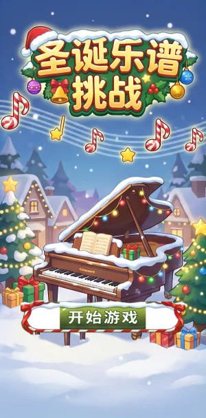 圣诞乐谱挑战雪夜钢琴旁彩灯闪烁礼物