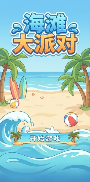 海滩大派对夏日沙滩狂欢冲浪板彩球与