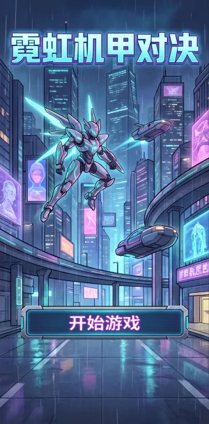 霓虹机甲对决赛博朋克风机甲大战都市雨夜