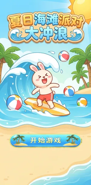 夏日海滩派对大冲浪萌兔冲浪欢乐多沙滩