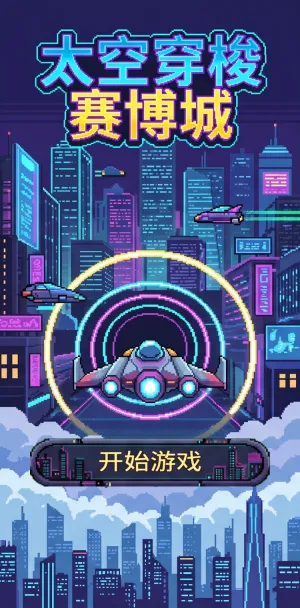 太空穿梭赛博城霓虹都市间穿梭未来战舰