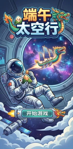 端午太空行宇航员手持粽子龙舟乘着星光