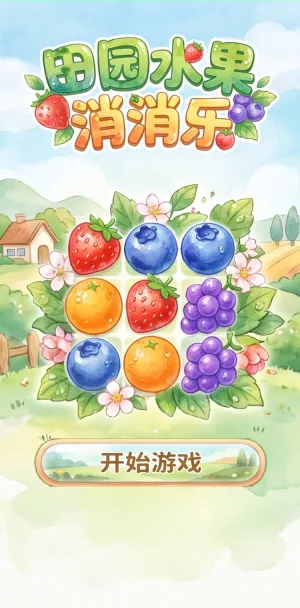 田园水果消消乐清新水彩风水果消除游戏