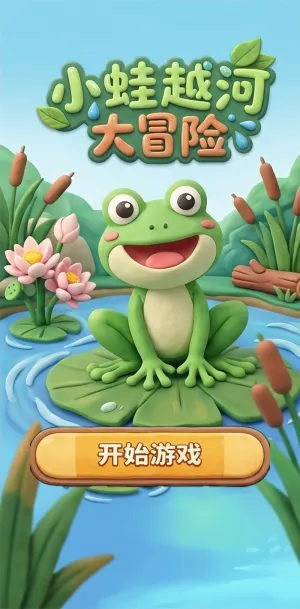 小蛙越河大冒险萌趣青蛙跃动荷塘开启欢