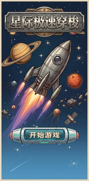 星际极速穿梭复古科幻风火箭穿越星系