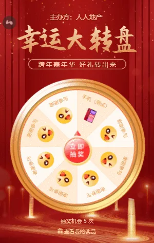 红色碎金跨年嘉年华大转盘抽奖活动模板