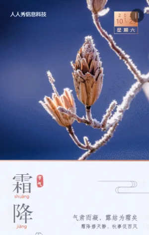 蓝色简约文艺书签风格二十四节气霜降企业宣传