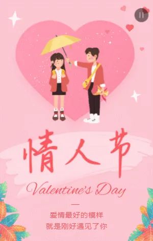 粉色卡通插画情人节情侣表白相册求婚相册