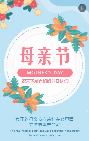 蓝粉色简约花朵插画母亲节宣传祝福相册