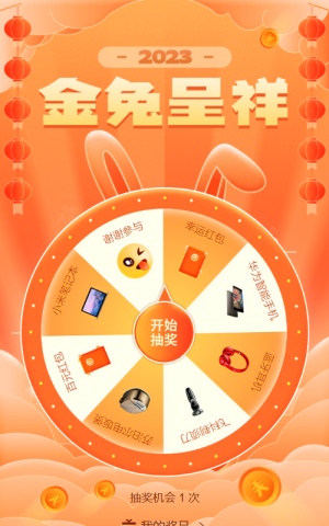 橙色扁平喜慶年味風(fēng)格兔年金兔呈祥新年幸運(yùn)抽大獎(jiǎng)
