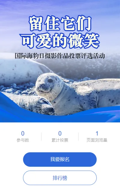 蓝色写实风格政府组织国际海豹日投票活动