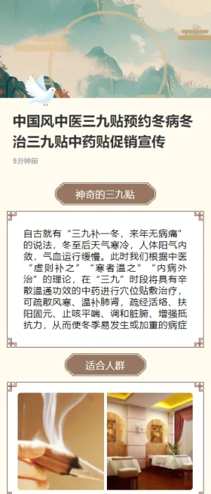 中国风中医三九贴预约冬病冬治三九贴中药贴促销宣传