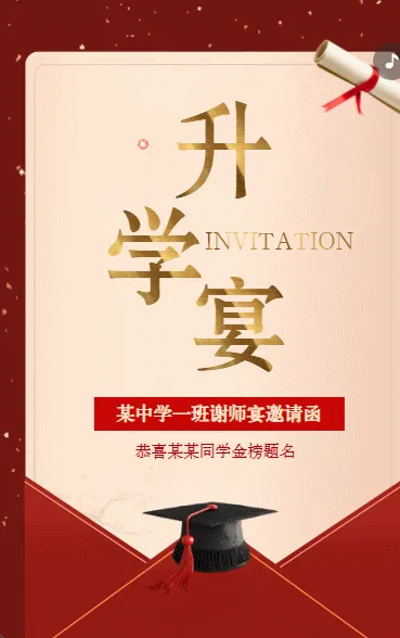 正版谢师宴升学宴金榜题名高考喜报宴席请帖邀请函