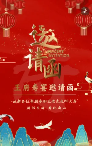 祝寿宴老人生日寿宴请帖邀请函红金