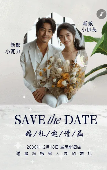 婚礼邀请函韩式时尚简约唯美婚礼请柬