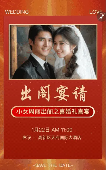 婚礼请柬出阁喜宴嫁女请帖出阁宴邀请函