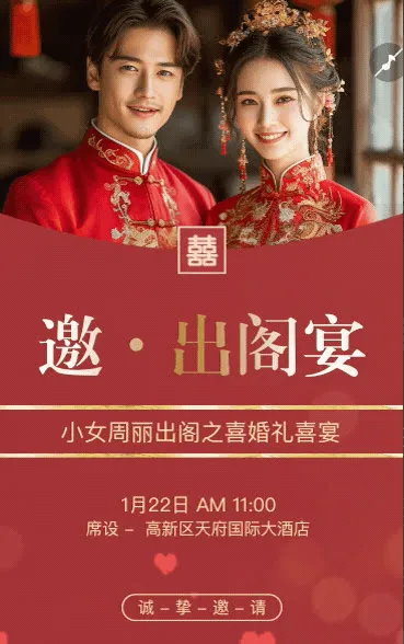 婚礼请柬出阁喜宴嫁女请帖出阁宴邀请函