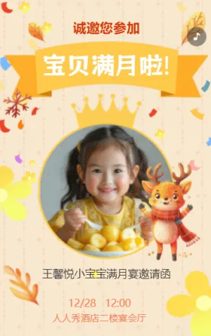 宝宝满月喜宴满月宴宝宝宴满月酒请柬邀请函