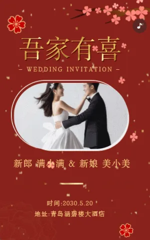 父母邀請函婚禮結(jié)婚請柬請貼父母邀請方案紅金
