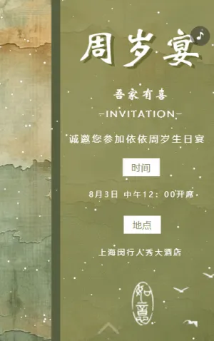 儿童周岁生日会派对宴会邀请函