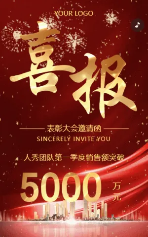 表彰大会邀请函企业喜报公司业绩战报公司销售喜报