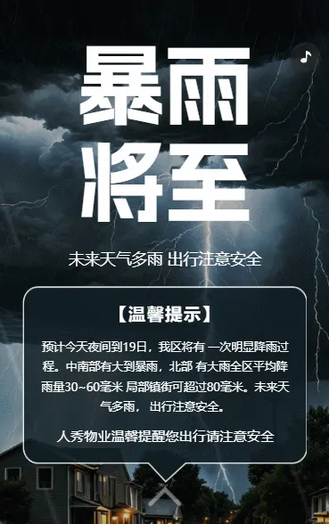 物业社区天气预报暴雨天安全避险指南出行温馨提醒
