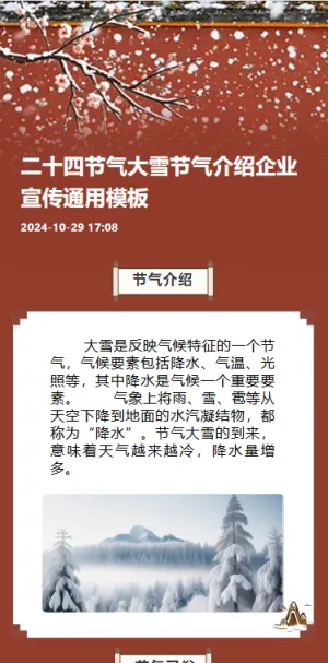 二十四节气大雪节气介绍企业宣传通用模板