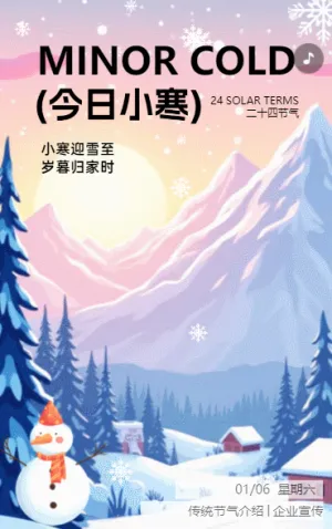 卡通小寒节气介绍企业宣传
