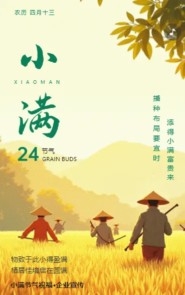 手绘二十四节气小满节气企业祝福宣传清新风格