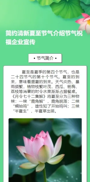简约清新夏至节气介绍节气祝福企业宣传