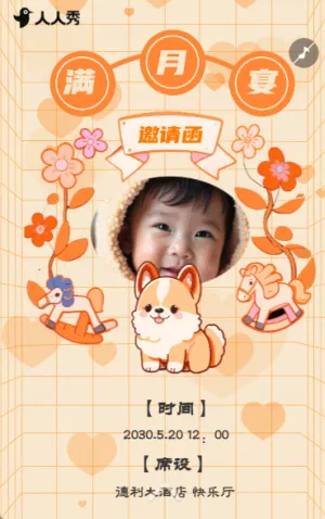 宝宝满月喜宴满月宴宝宝宴满月酒请柬邀请函