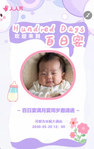 生日邀请函百日宴满月宴满月酒百天周岁邀请函