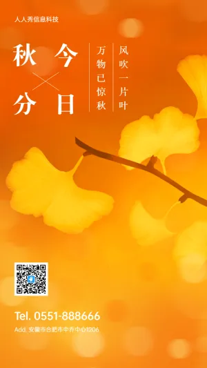 今日秋分 金黄色银杏叶秋日风景 二十四节气宣传海报