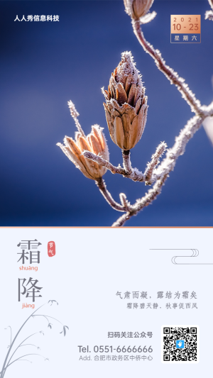 藍(lán)色簡(jiǎn)約文藝書(shū)簽風(fēng)格二十四節(jié)氣霜降企業(yè)宣傳海報(bào)