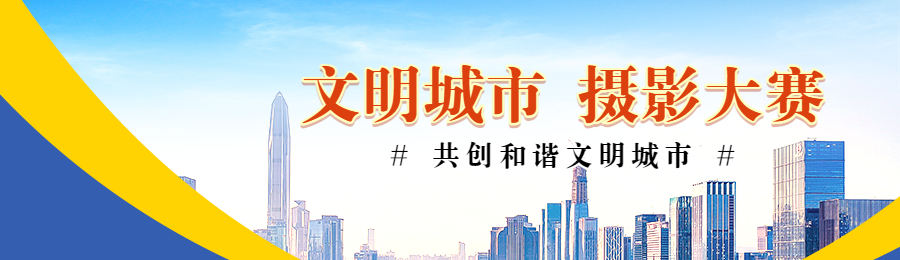 蓝色扁平写实风格政府机关文明城市摄影大赛投票活动banner