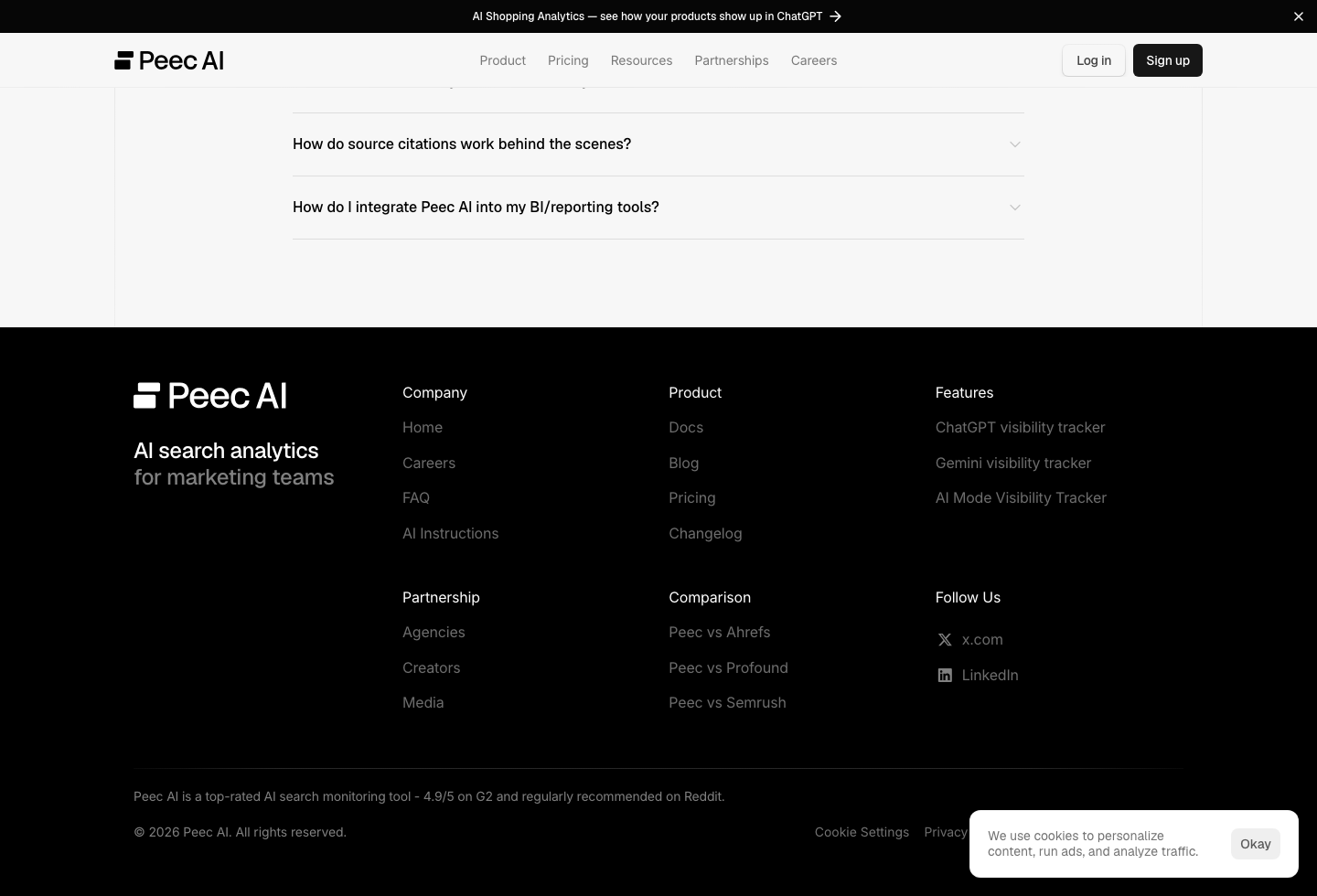 Peec AI 官网公开页面截图