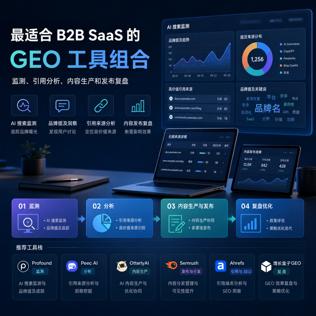 最适合 B2B SaaS 的 GEO 工具组合：监测、引用分析、内容生产和发布复盘