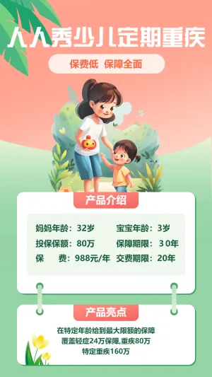 儿童保险宣传医疗保险介绍健康险商业险意外险重疾险