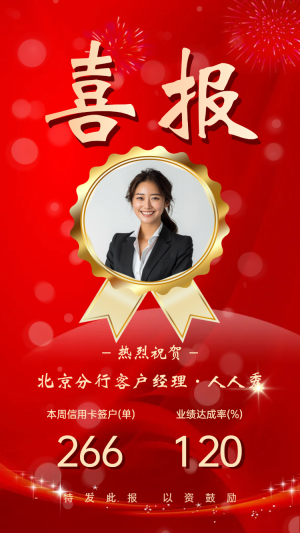 金融銀行銷售表彰業(yè)績(jī)喜報(bào)人物喜報(bào)