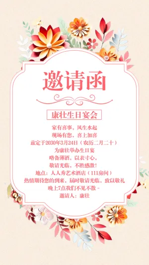 文艺生日派对邀请函生日宴会请帖生日快乐
