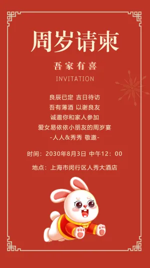 宝宝满月宴满月酒百日宴生日会生日派对周岁宴邀请函