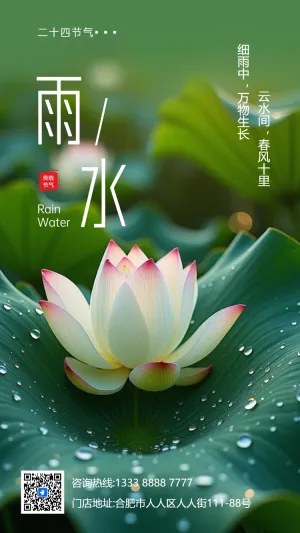 清新二十四节气冬至习俗介绍雨水节气企业宣传