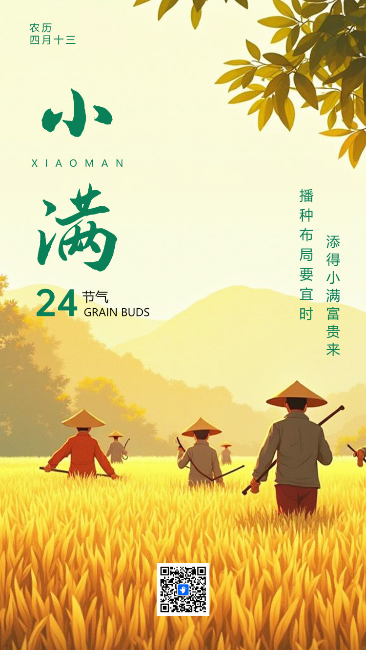 清新手绘二十四节气小满节气企业祝福宣传清新风格