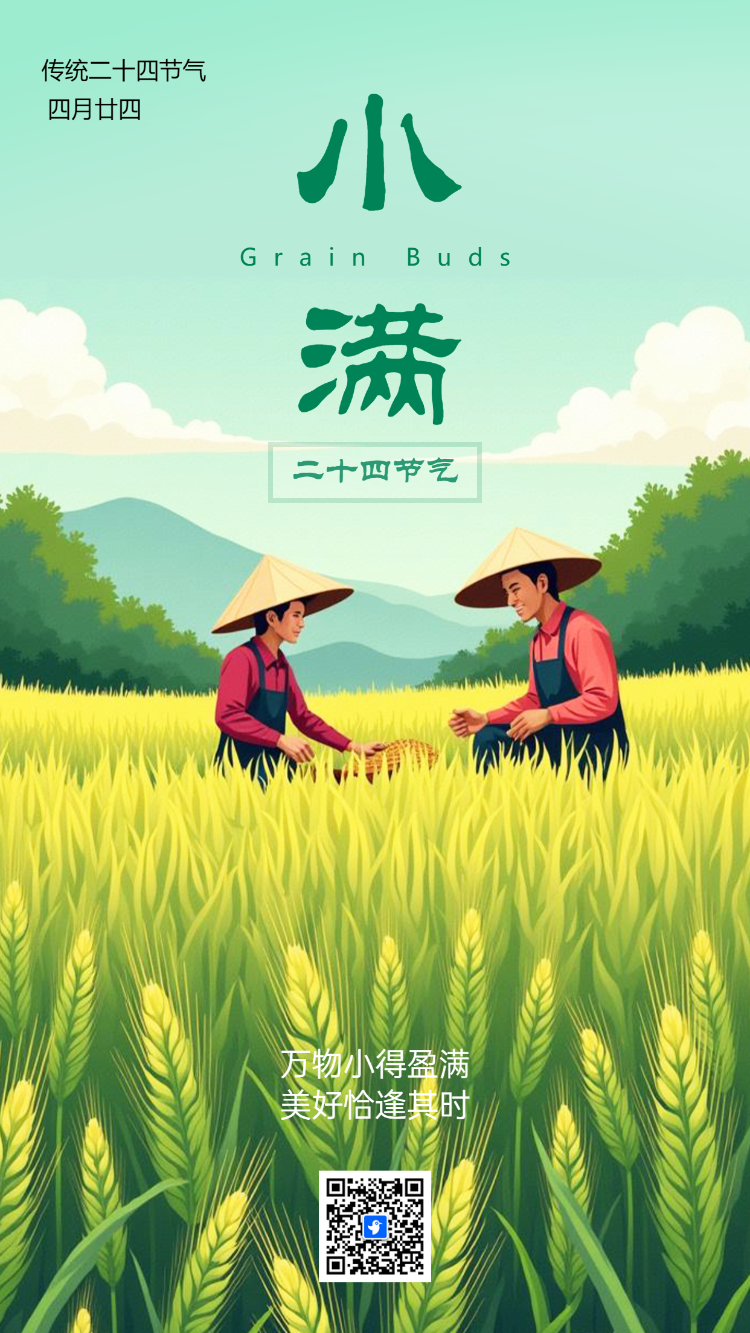 清新手绘二十四节气小满节气企业祝福宣传清新风格