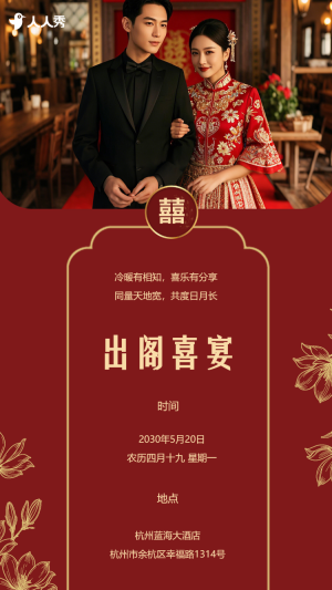 婚禮請(qǐng)柬出閣喜宴嫁女請(qǐng)?zhí)鲩w宴邀請(qǐng)函