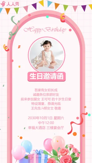 生日邀请函周岁派对宝宝宴生日宴会