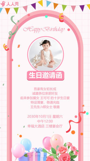 生日邀請函周歲派對寶寶宴生日宴會